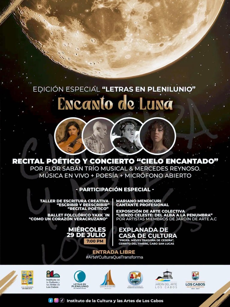 Poesía, música y arte se reunirán en la edición especial de “Letras en Plenilunio” en Cabo San&nbsp;Lucas